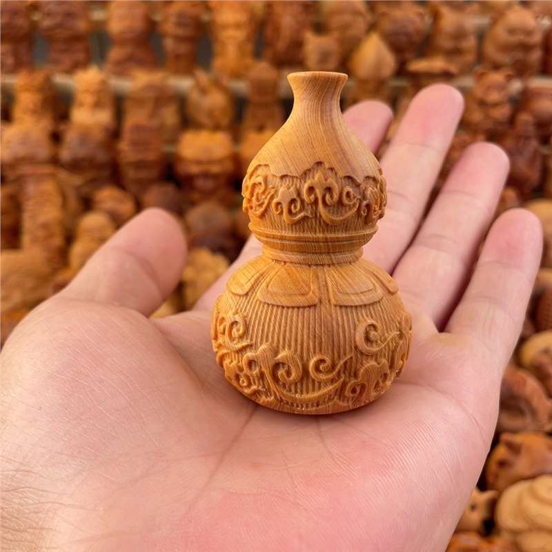 天然太行ヒノキ木彫り吉祥雲ひょうたんハンドピース縁起の良い祝福と祝福の装飾品家の装飾工芸品|undefined