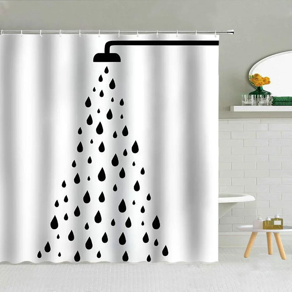 Simple Black and White Raindrop Shower Curtain Geometric Water Drop Pattern Polyester Fabric Bathroom Hanging Curtain Home Decor