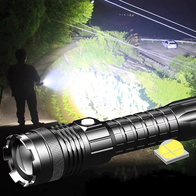 Transfronterizo nueva XHP50 aleación de aluminio de carga USB retráctil Pantalla de energía linterna P50 linterna de luz fuerte