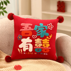 新款结婚抱枕一对红色喜字婚房沙发靠垫立体绣花靠枕婚庆用品批发