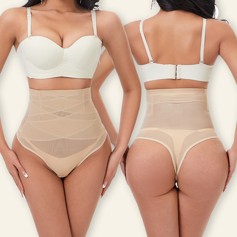 Cross-Border European and American Size High-Waisted Plus-Size Thong Panties for Women, Tummy Control, Waist Shaping, Hip Lifting, Body Shaping, Breathable and Lightweight