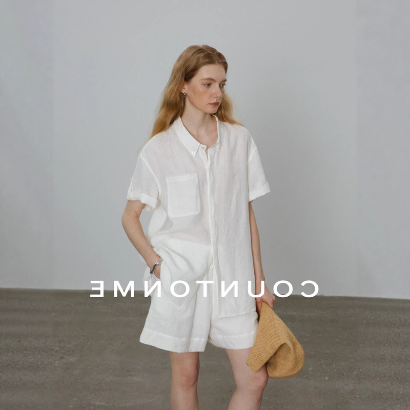 Relaxed Style 2026 Summer Lazy Style Casual Style All-Linen Loose Short-Sleeve Shirt for Women Vacation Style Blouse Top