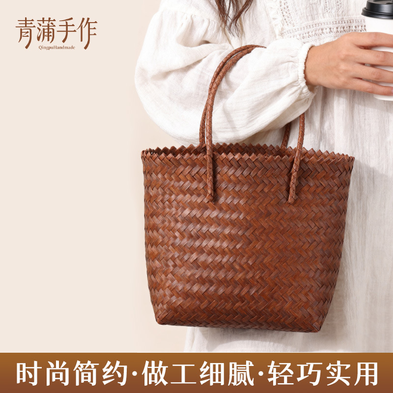 复古手工藤条编织包 度假沙滩包可爱手提伴手礼pp编织手提包