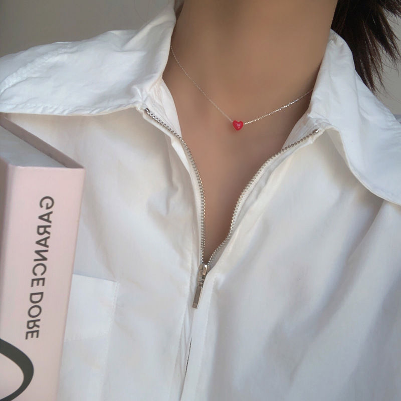 Koreanische einfache rote Herzhalskette modische modische Halskettepicture4