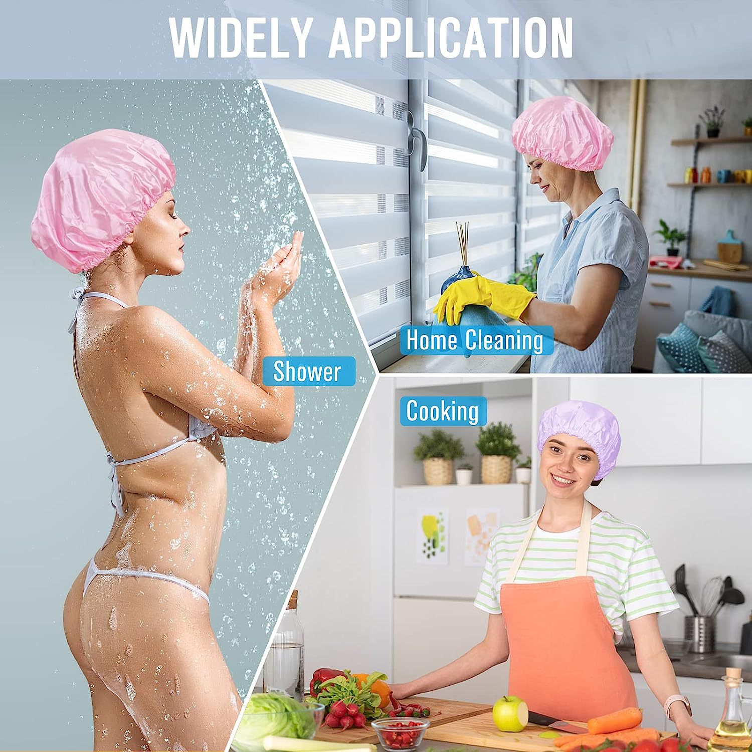 Gorro de ducha de Amazon transfronterizo de doble capa impermeable de las mujeres Home baño a prueba de humo cuidado del cabello quimioterapia espesado PEVA al por mayor