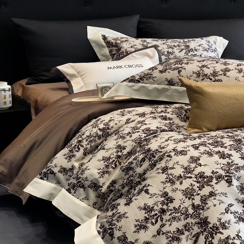 American-style high-grade plant flower digital printing wide-brimmed corner bedding quilt cover four-piece cotton bedding