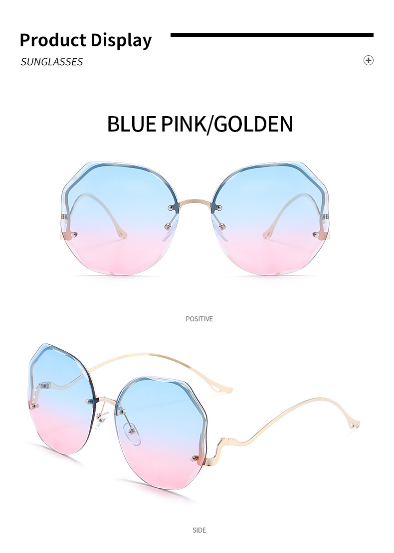 Nouvelles lunettes de soleil à bords coupés sans cadre Tendance européenne et américaine Lunettes de soleil dégradées à film océanique Lunettes de soleil à fleurs en forme de papillon_voghion.com