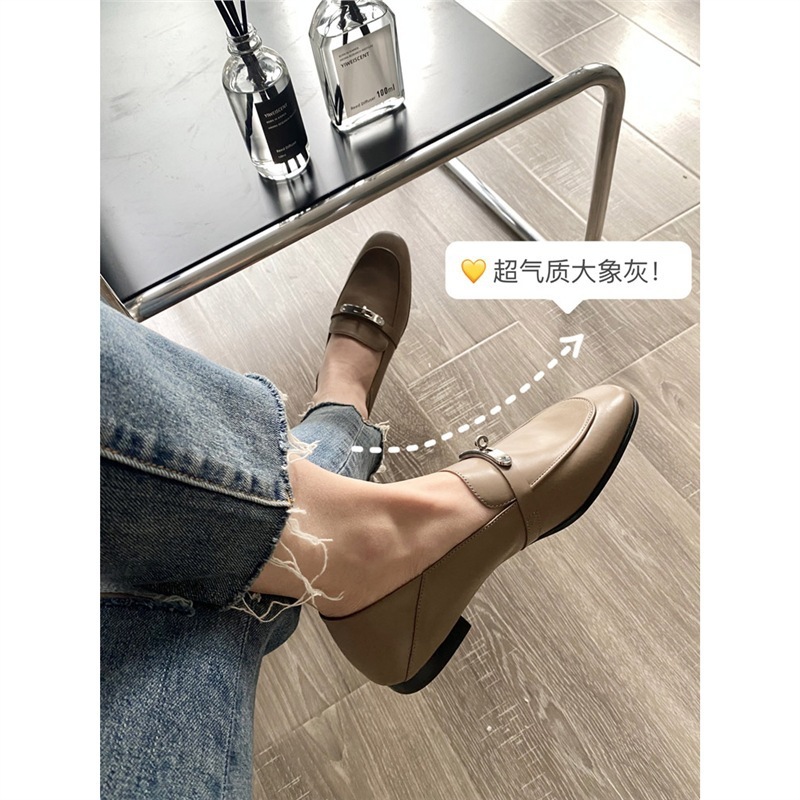 真皮软底两穿小皮鞋女金属扣时尚软妹JK乐福鞋一脚蹬懒人单鞋|undefined