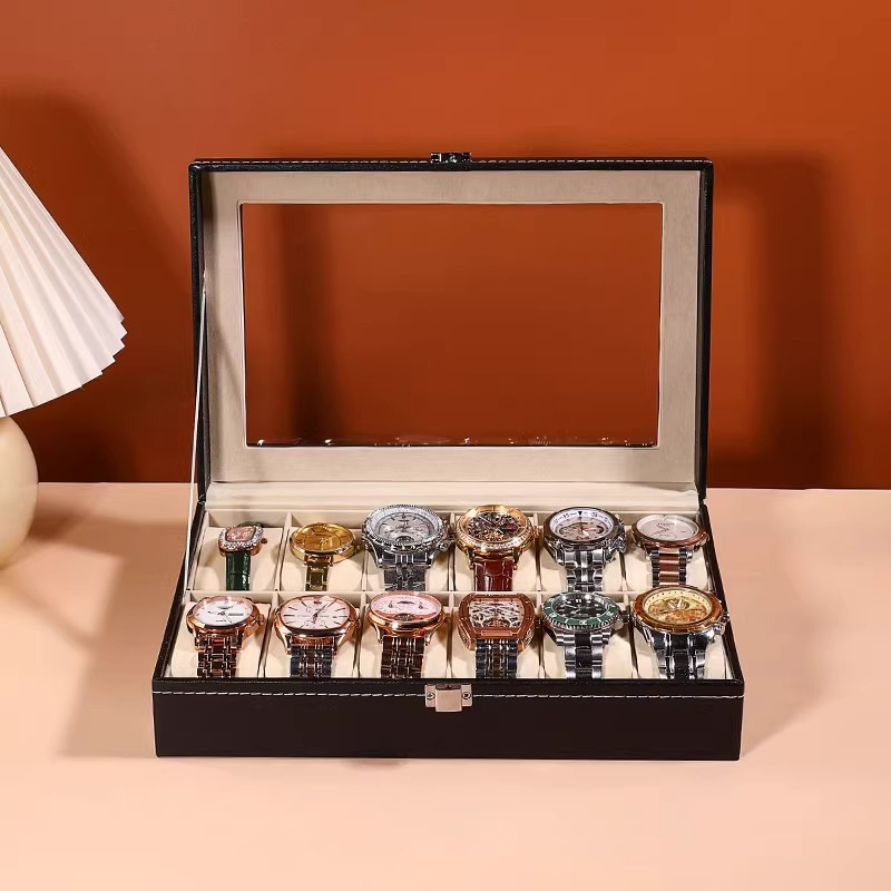 Source Factory Casual and Stylish Wooden Watch Storage Box Black Wooden Pu Leather Watch Display Box