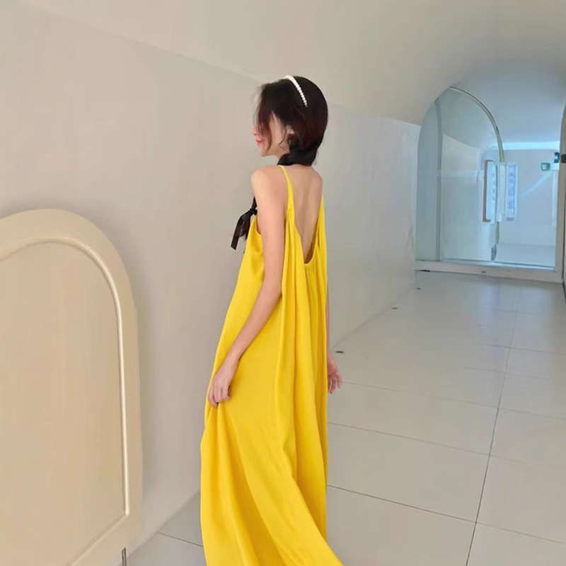 Hainan Sanya Travel Wear Backless Beach Long Dress Women's Seaside Holiday Photo Clothes Super Fairy Sling dress
