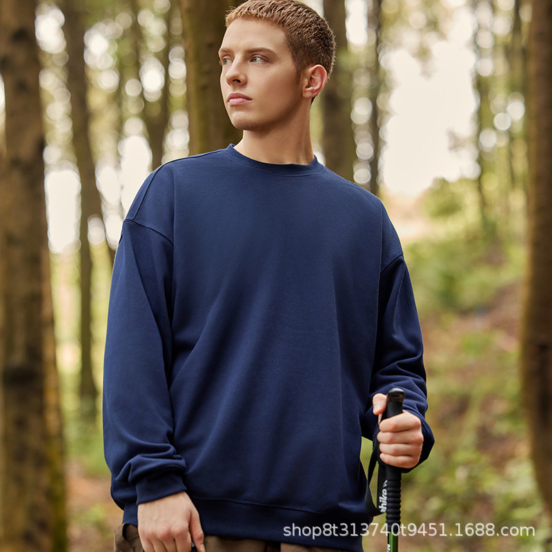 Camiseta de manga larga de algodón puro de color sólido para otoño e invierno, uniforme escolar de cuello redondo, sudadera promocional con logotipo impreso, uniforme de trabajo para grupos