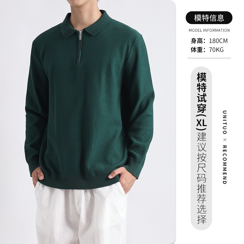 Suéter de hombre de alta gama semia cremallera hombre alto sentido viejo viento de dinero otoño invierno polo jersey hombre