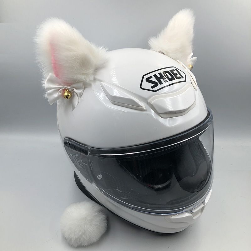 Motuoche Helmet Decoration Cat Ears Motorcycle Electric Car Modification Accessories (Auto Parts and Accessories) - white-pink-lining-custom-color-preserving-bell-handmade-bow