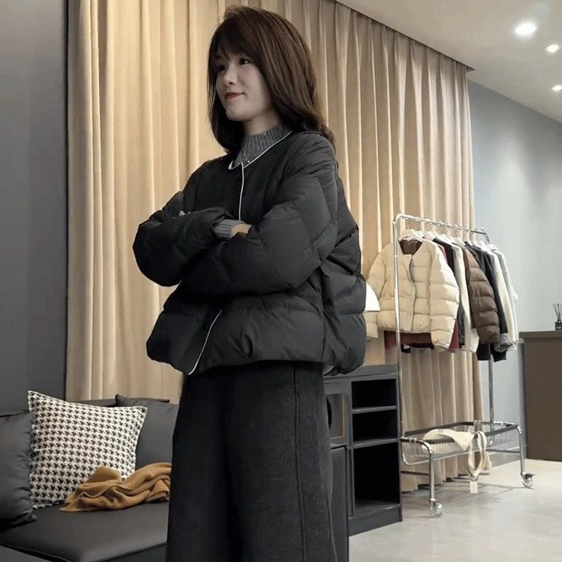简约圆领短款羽绒棉服女2024冬季新款设计感宽松显瘦加厚保暖外套
