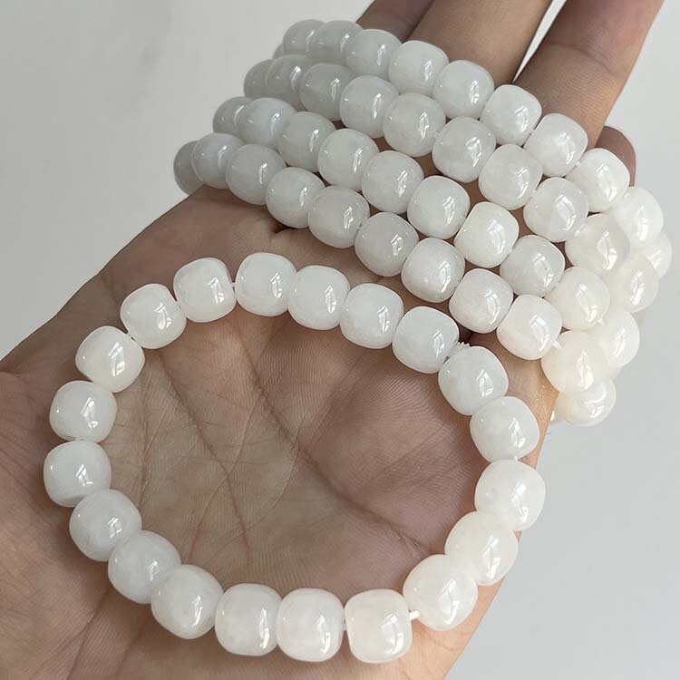 Natural Xinjiang Hotan White Jade Old Beads Barrel Beads Single Circle Bracelet diy Buddha Beads Bracelet Apple Beads Scattered Beads Waist Beads