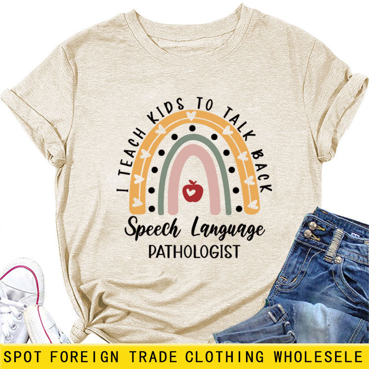 Europa y América suelta cuello redondo manga corta nueva enseño a los niños a hablar de nuevo las mujeres de eBay Moda Camiseta image 3