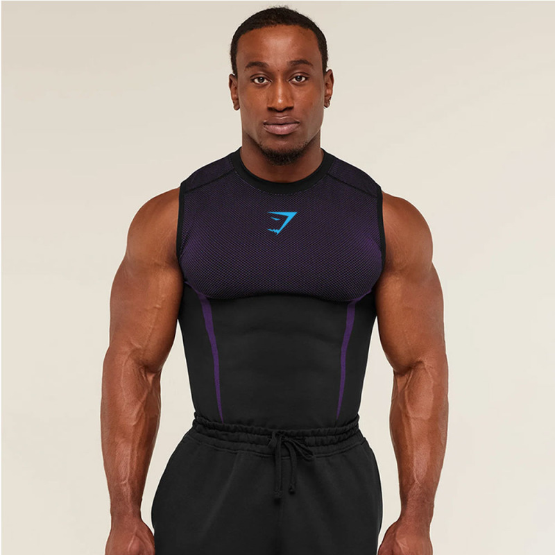 New Gymshark Fitness Vest Men's Tops Casual Breathable Bodysuit Running Training Short-Sleeved Muscle Shark