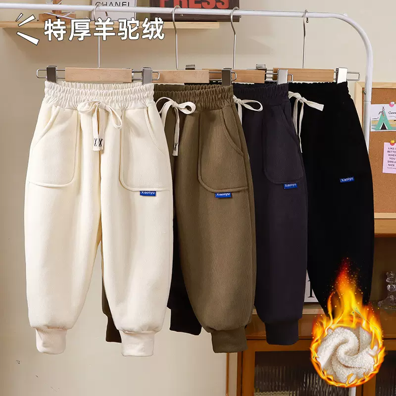 儿童加绒裤子冬季新款特厚欧棉绒中大男童女童灯芯绒长裤一件代发