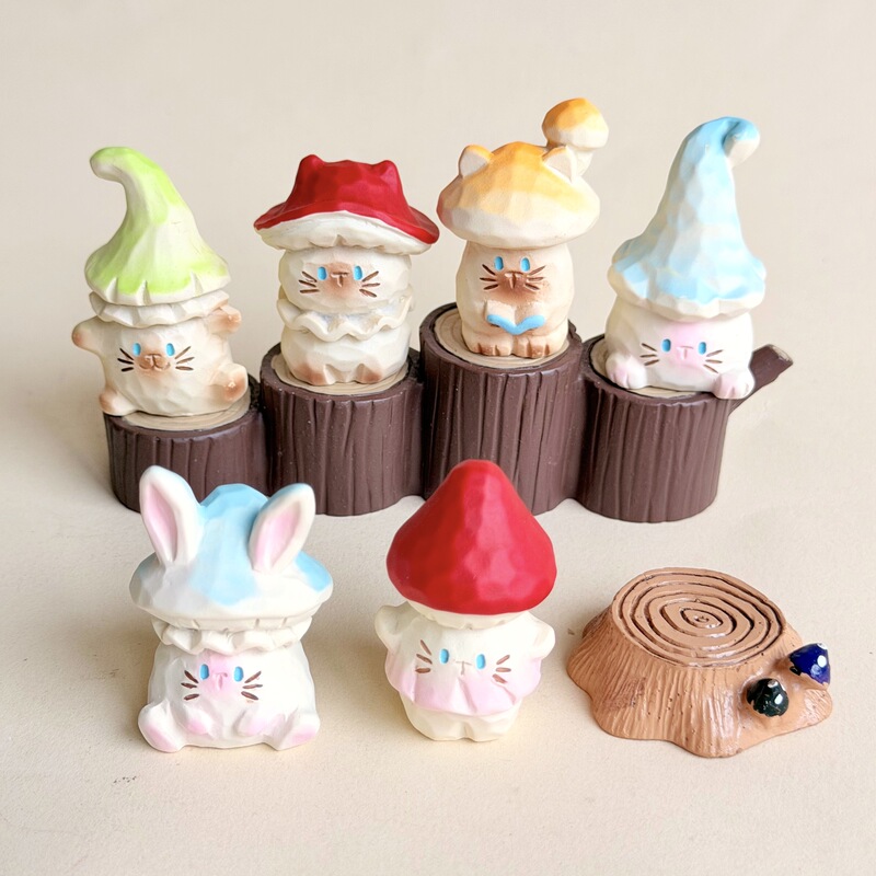 Cute Cat and Mushroom DIY Accessories Keychain Blind Bag Figurine Desktop Ornament Resin Accessories Cute Cat and Mushroom DIY Accessories Keychain Blind Bag Figurine Desktop Ornament Resin Accessories