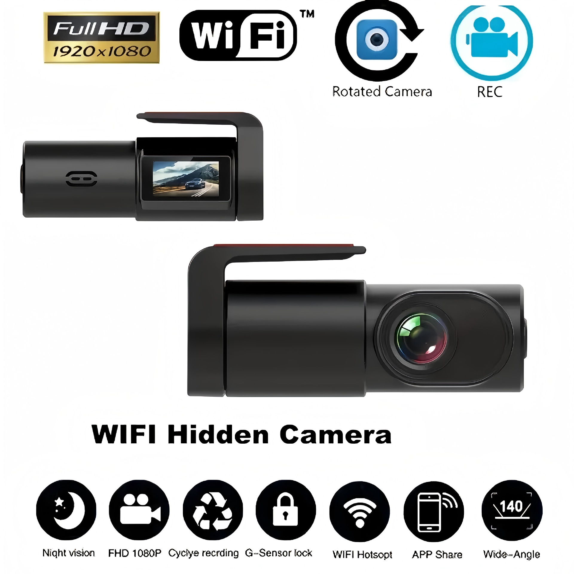 1080P HD Night Vision Car Dash Cam Wireless WiFi