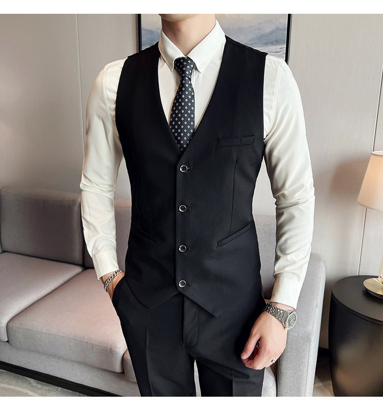 Bộ vest nam ba món ôm dáng, áo vest công sở cho nhân viên văn phòng và chú rể — Burgundy (áo đơn hai nút), Burgundy (áo đơn một nút), Màu xanh (áo đơn hai nút), Màu xanh (áo đơn một nút) chi tiết 10