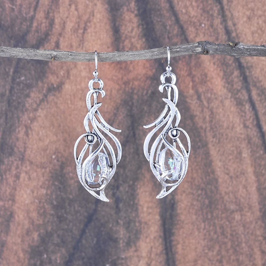 European and American Cross-Border New Retro Drop-Shaped Inlaid Gemstone Pendant Earrings for Women, Versatile and Exquisite Ear Jewelry