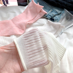 襪子夏季吸汗女薄款鬆口卷邊中筒女襪女士月子襪棉網眼透氣堆堆襪