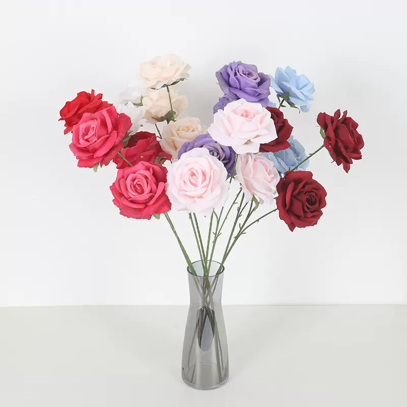 3头星月玫仿真玫瑰花节日庆典婚庆装饰仿真花材插花假花厂家批发