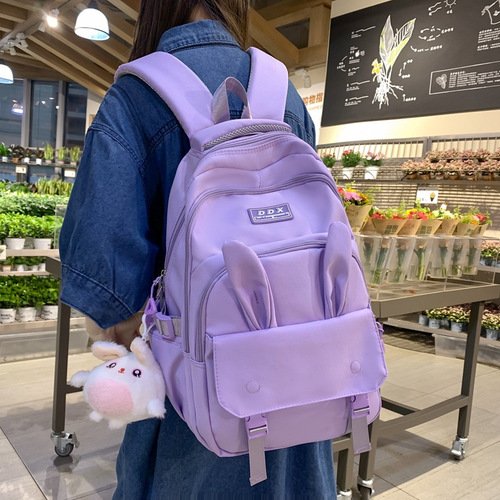 Junior high school student two-piece backpack, primary school student lightweight tutoring hand-held bag, large capacity rabbit ear double shoulder bag
