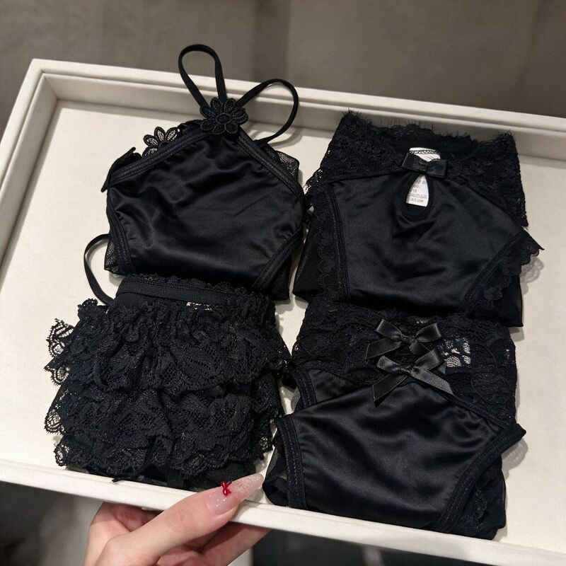 Private Collection Women's Lace Panties, Pure Cotton Crotch, Cross-Design, High Elasticity, Breathable Mesh, Low Waist, Hip-Lifting Triangle Briefs