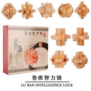 Wholesale Luban Lock Toy Complete Set Wooden Kongming Lock Adult Six-Nine-Piece Elementary School Children's Educational Building Block Set
