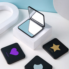 黑色小鏡子燙金摺疊鏡迷你隨身攜帶梳妝鏡學生口袋雙面放大化妝鏡