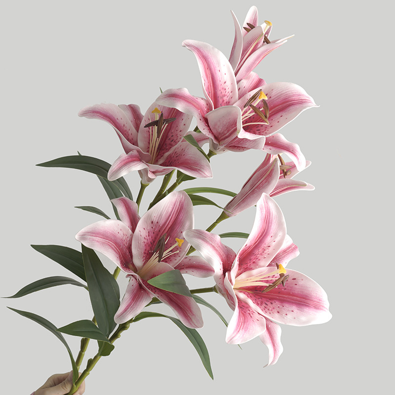 仿真手感3頭香水百合假花 客廳家居擺件仿真假花白色虎蘭花束