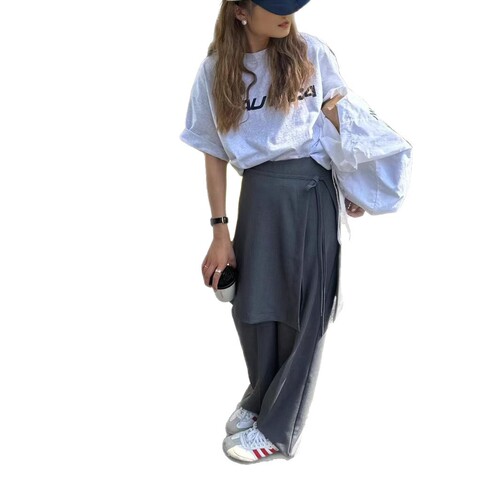 2025 Spring and Autumn Korean Design Style True Two-Piece Set Leisure Pants Skirt Set for Women Straight Leg Hem Skirt