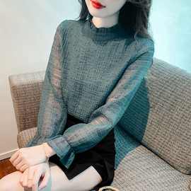 公羽翁长袖雪纺衫女秋季2025年新款宽松洋气小衫时尚甜美波点木耳