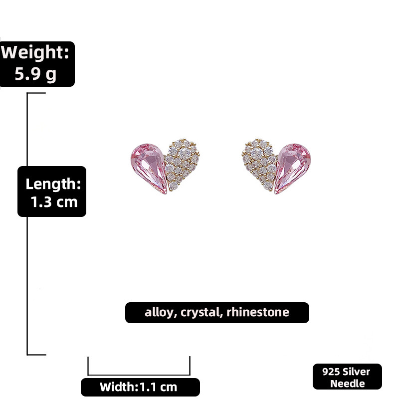 Fashion Small Crystal Diamond Heart Earrings Wholesale Nihaojewelry display picture 2