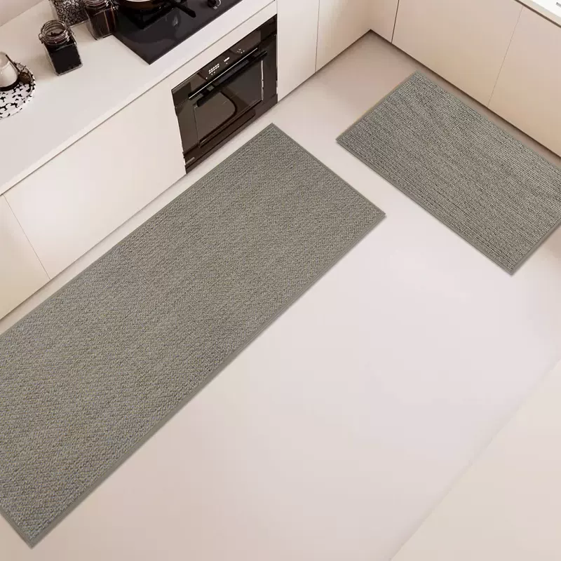 亚马逊花卉纯色厨房地垫亚麻吸水防滑吸油脚垫高级感长条耐脏地毯