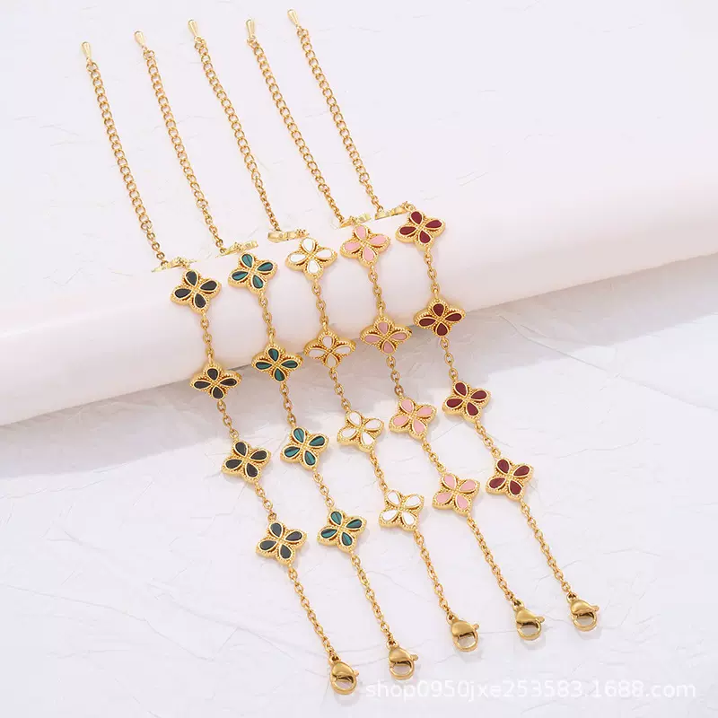 CDD欧美热销单面贝母简约新款金色四叶草钛钢手链女厂家批发货源