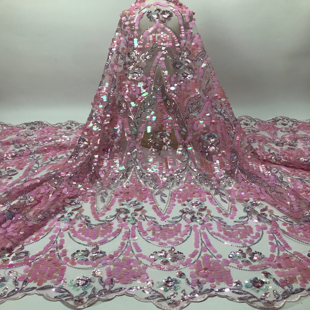 Tela de bordado de lentejuelas de malla inferior bordado de cuentas pieza colgante popular original llano ropa de niños vestido de moda tela JX1955