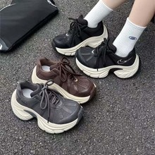 欧洲站真皮老爹鞋女2024新款秋季增高防水厚底拼色休闲跑步运动鞋