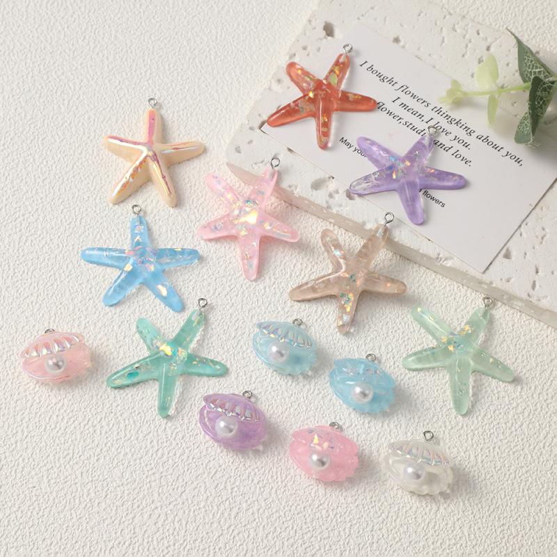 Spot Sequin Starfish Shell Keychain Pendant Marine Series Resin Material Jewelry Accessories Manufacturer Wholesale
