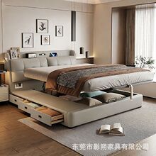 多功能液压储物真皮床 主卧双人软包大床 抽屉意式轻奢收纳箱体床