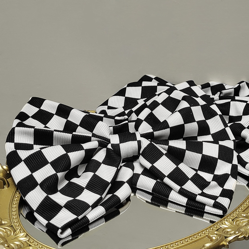 Coiffe corenne  larges bords tricot extensible bandeau  carreaux noir et blanc accessoires de cheveux rtropicture4
