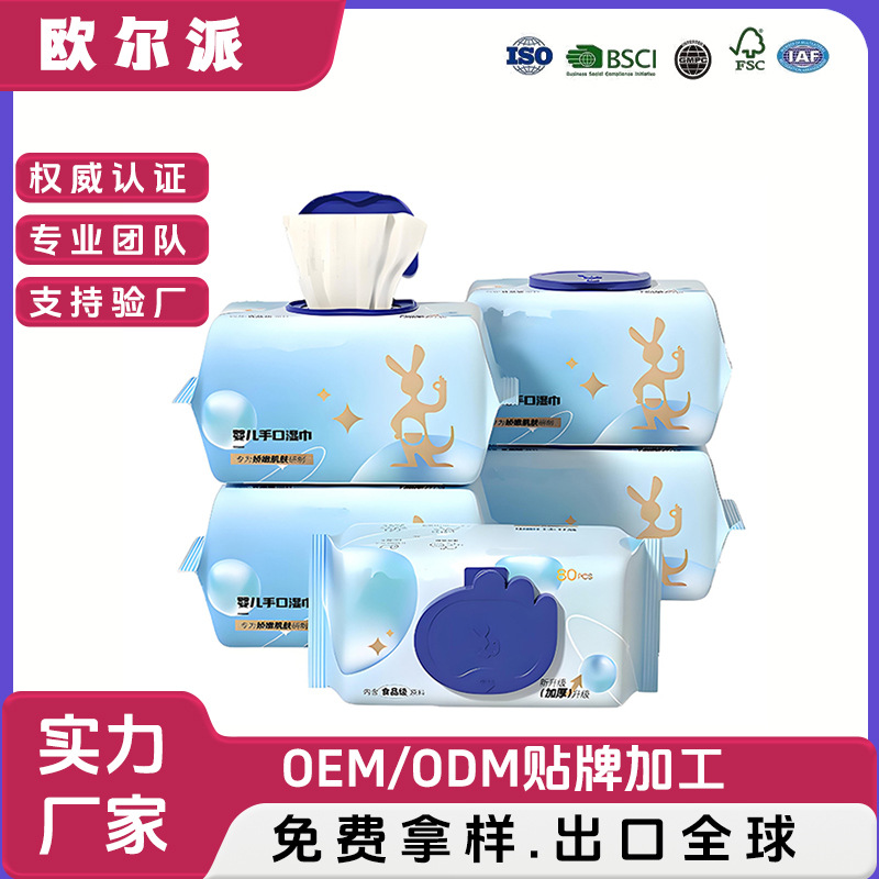 Foreign Trade Specializes in Baby Wipes 80 Pumps Special Large Bag Household Baby Wet Wipes Baby Hand and Mouth Cleaning Wet Wipes