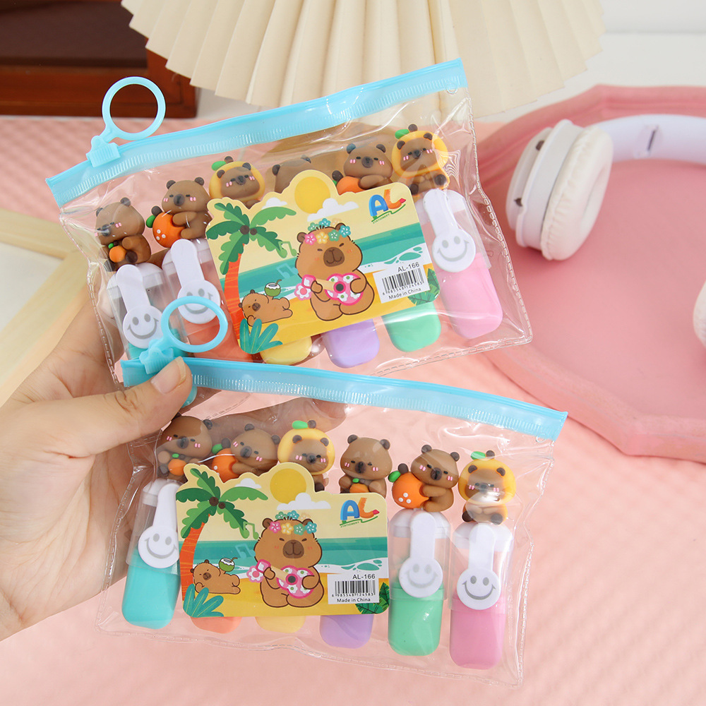 Kapibala Mini resaltador de 6 colores Dibujos animados Juego de alto valor Marcador de color Marcador clave para estudiantes