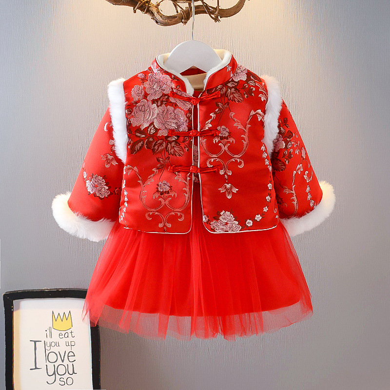 女宝宝拜年服2020新款冬装女童唐装汉服超仙襦裙洋气新年礼服套装