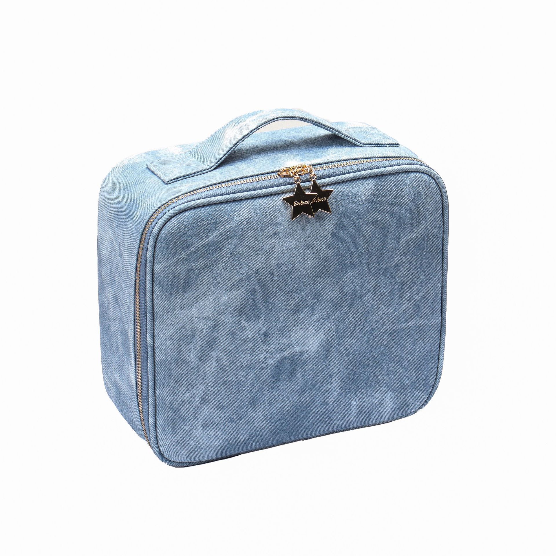 Blue denim pattern led cosmetic case