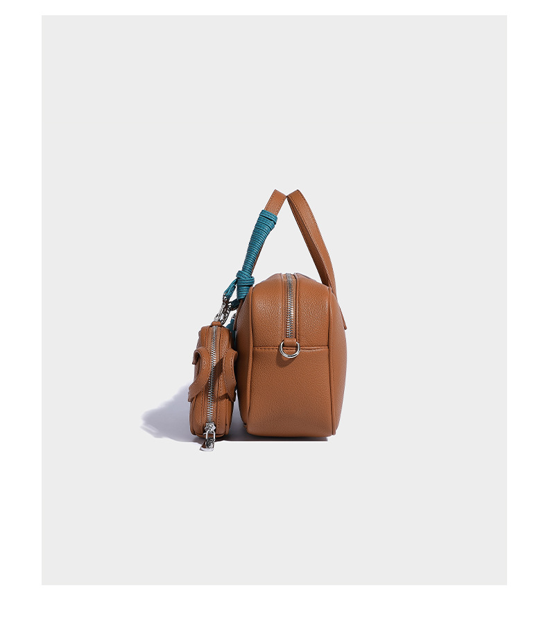 Túi Boston xách tay nữ cổ điển phong cách vintage, kèm túi đeo chéo nhỏ — Màu trắng, Màu nâu, Xanh denim, Màu đen chi tiết 27