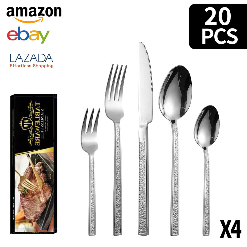 クロスボーダーステンレス食器角ハンドル石模様20/30/40/60ピースセットチタンメッキ洋食器ステーキナイフ、フォーク、スプーン|undefined