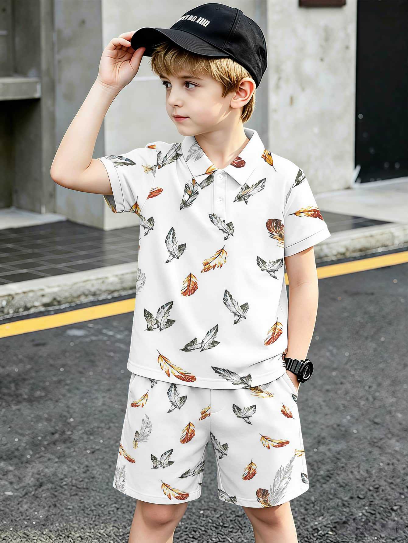 Boys T-shirt And Shorts Set With 3d Printed Design_voghion.com